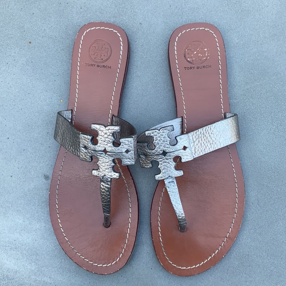 TORY BURCH silver slide sandals